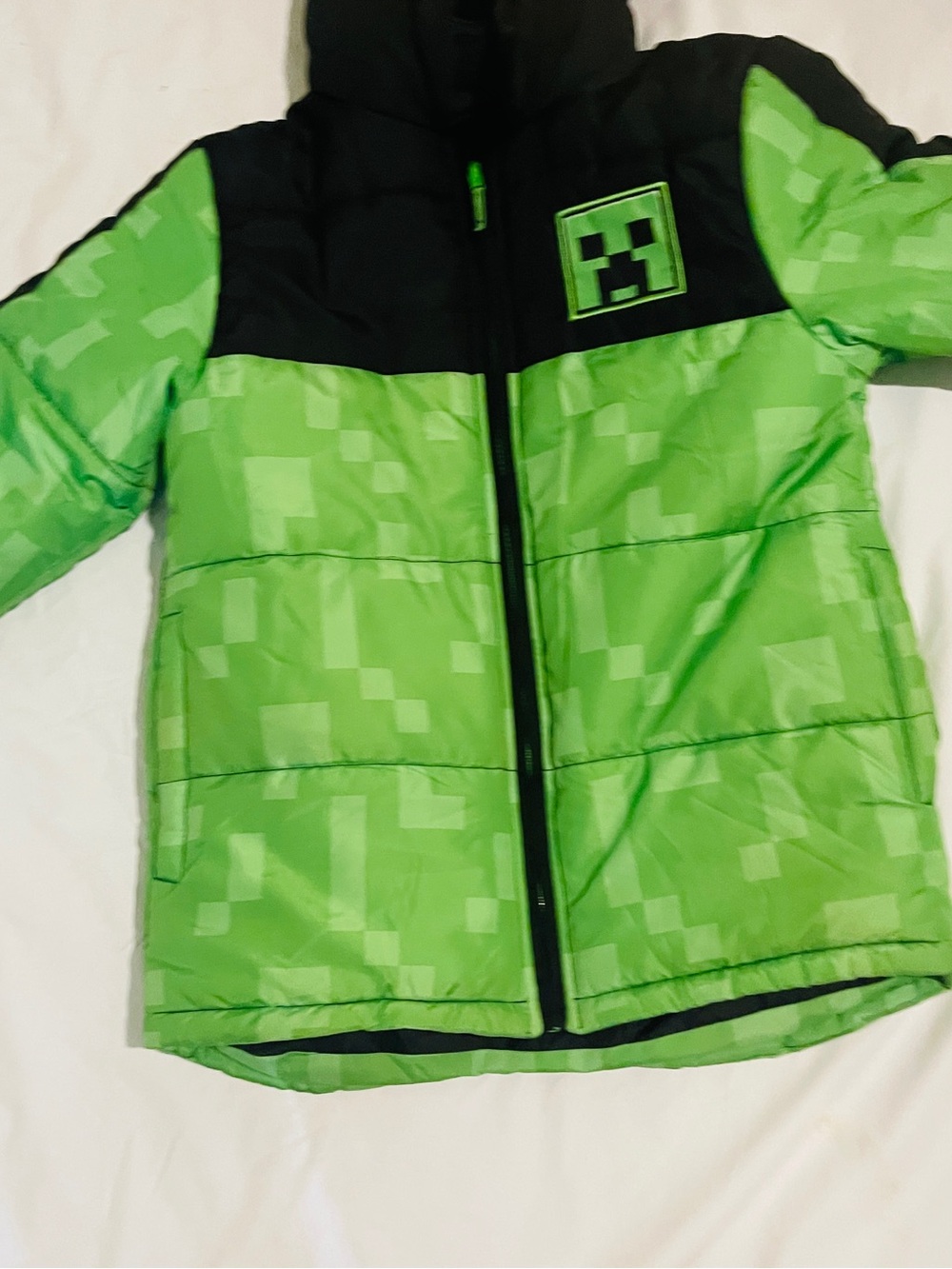 Kids Green Minecraft-Inspired Puffer Jacket